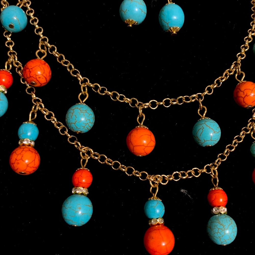 Two Tone Turquoise Necklace and Earring Set